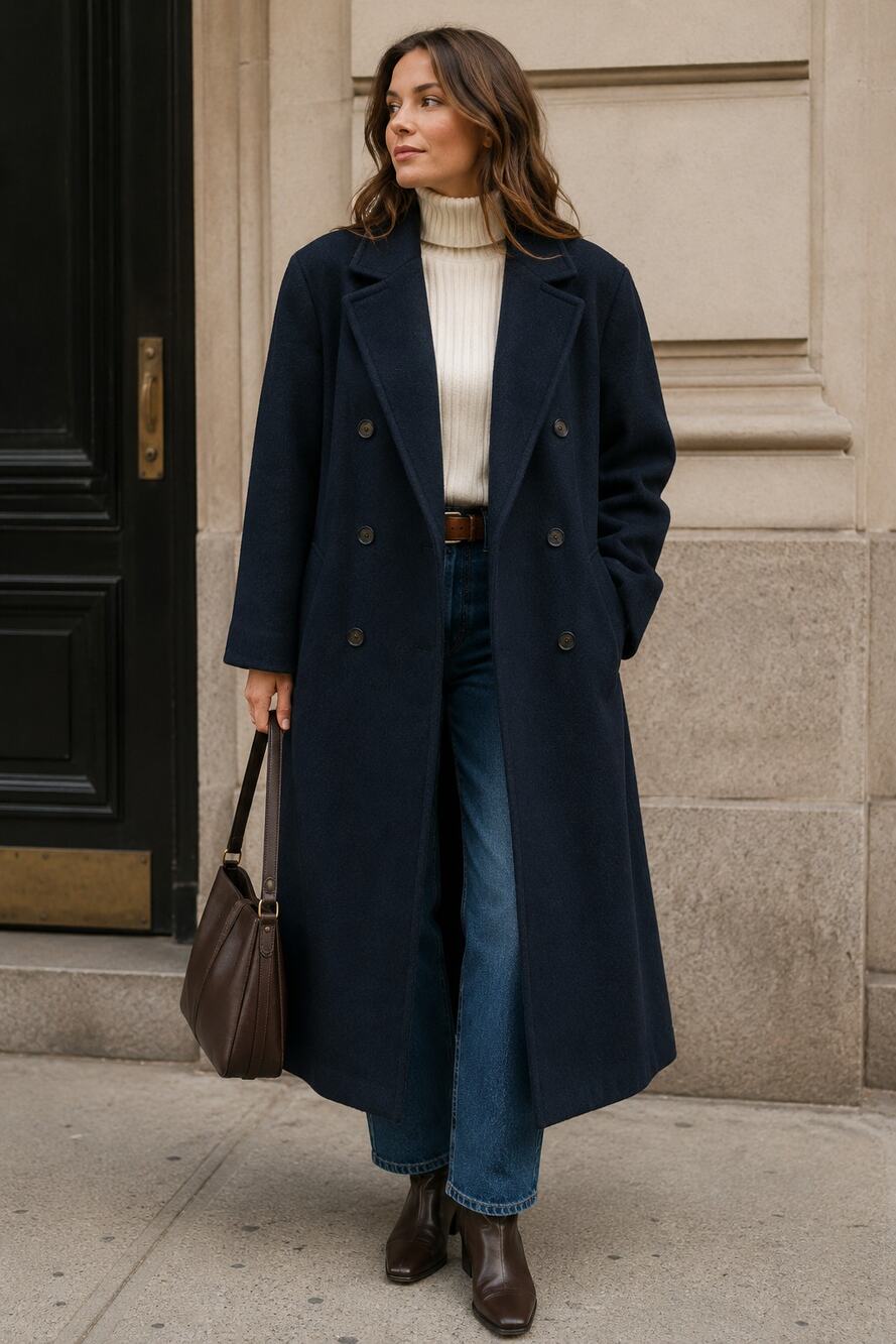 Vintage J.G. Hook USA Wool Long Coat Double Breasted Navy